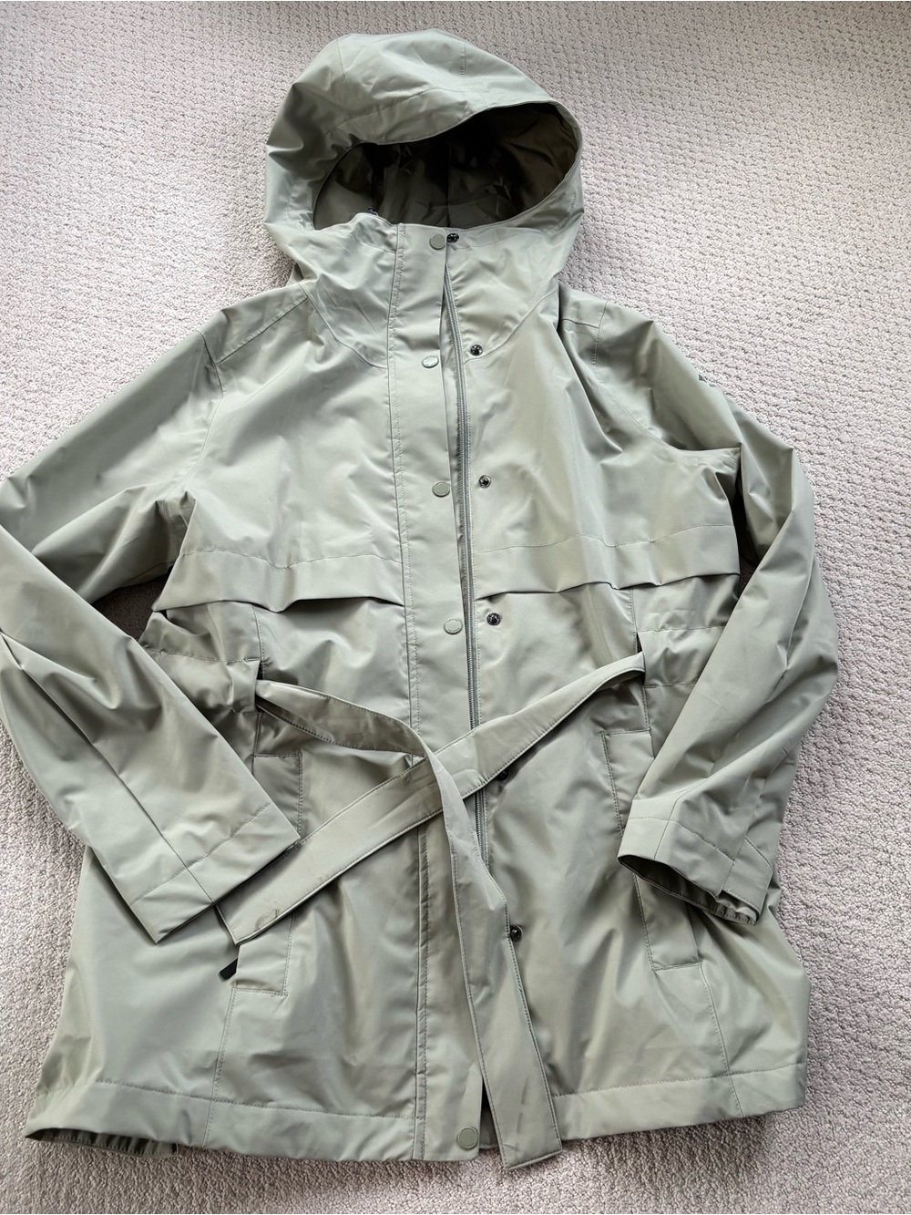 Columbia Trench Light Sage Hooded Rain Jacket with Belt